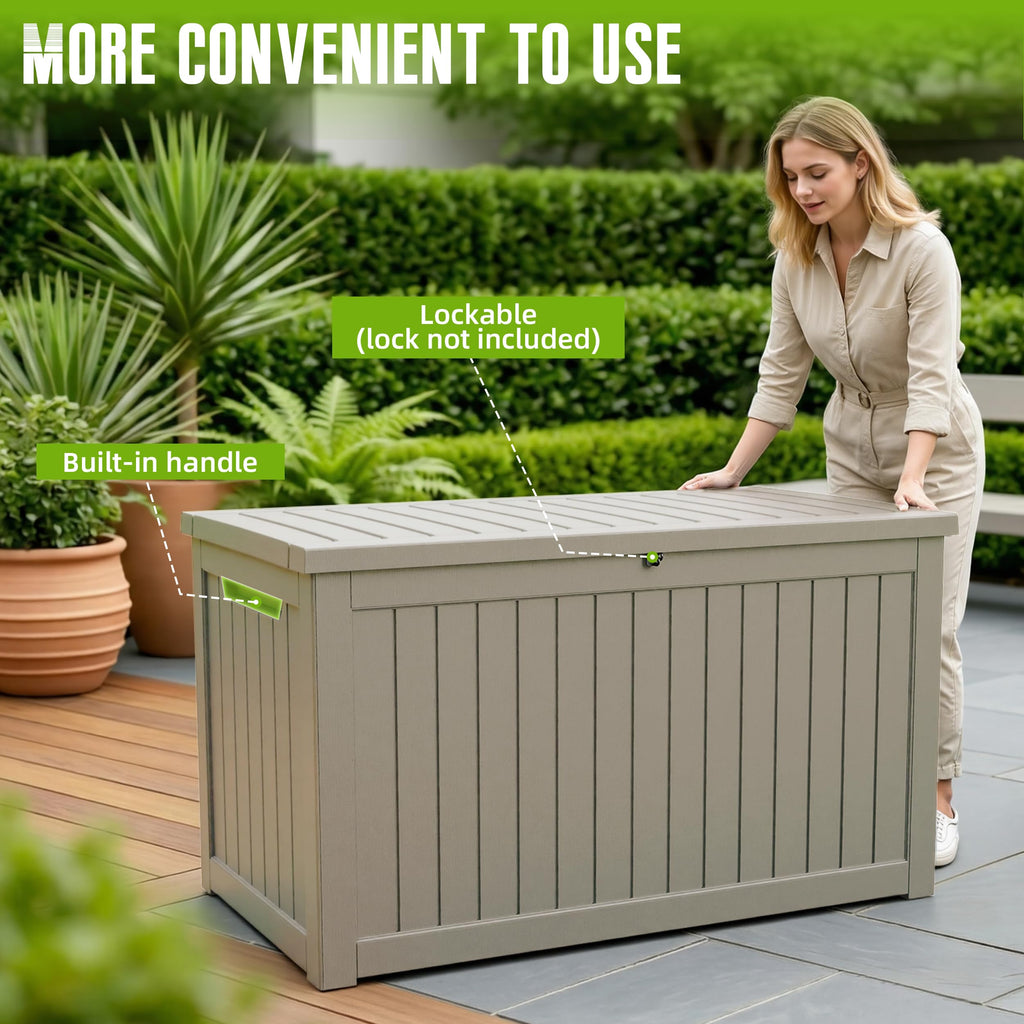 333 Gallon Deck Boxes Outdoor Waterproof, Large Lockable Storage Box