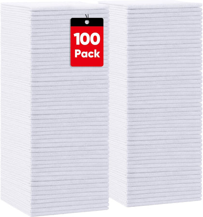 White Microfiber Cleaning Cloths 100 Pack, Reusable Cleaning Rags Shop Towels - Bulk Multipurpose Microfiber Towels