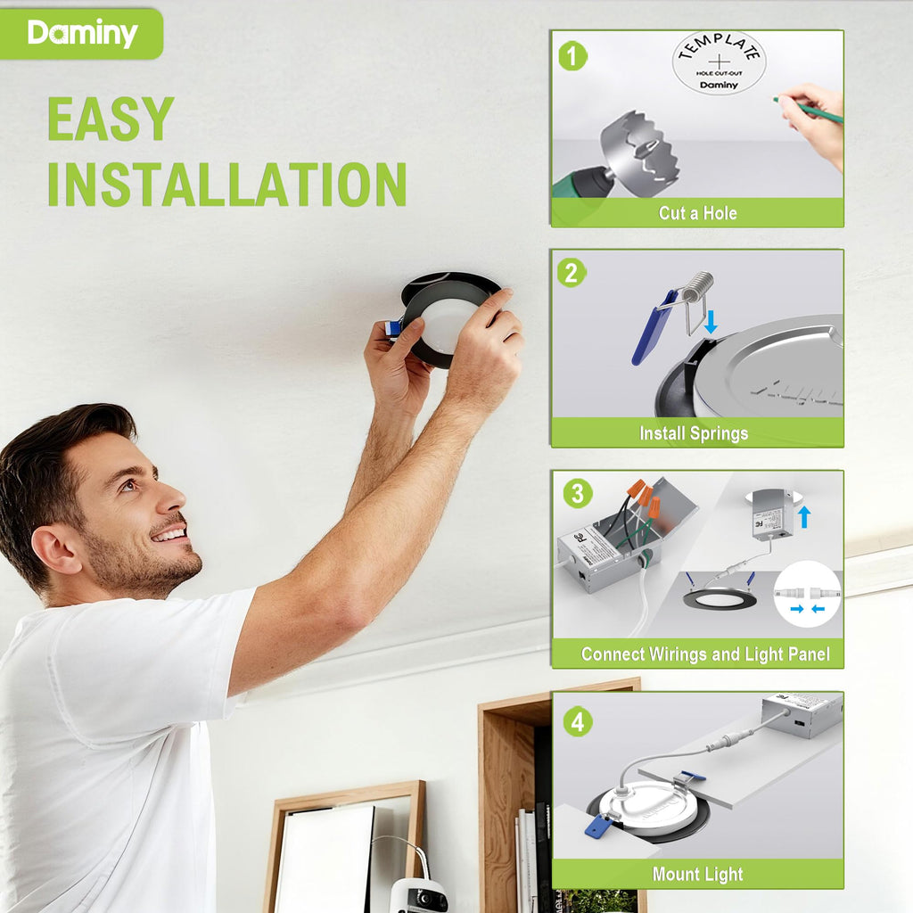 12 Pack 6 Inch LED Recessed Lighting, Canless Wafer Downlight