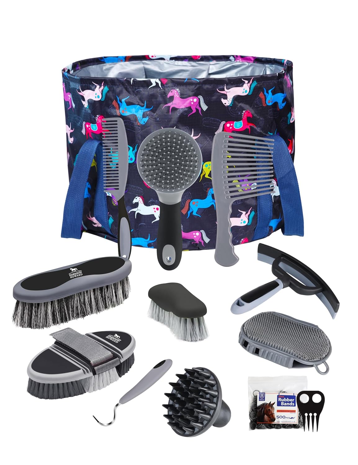 Horse Grooming Kit, 11-Piece Horse Brush Set with Tote