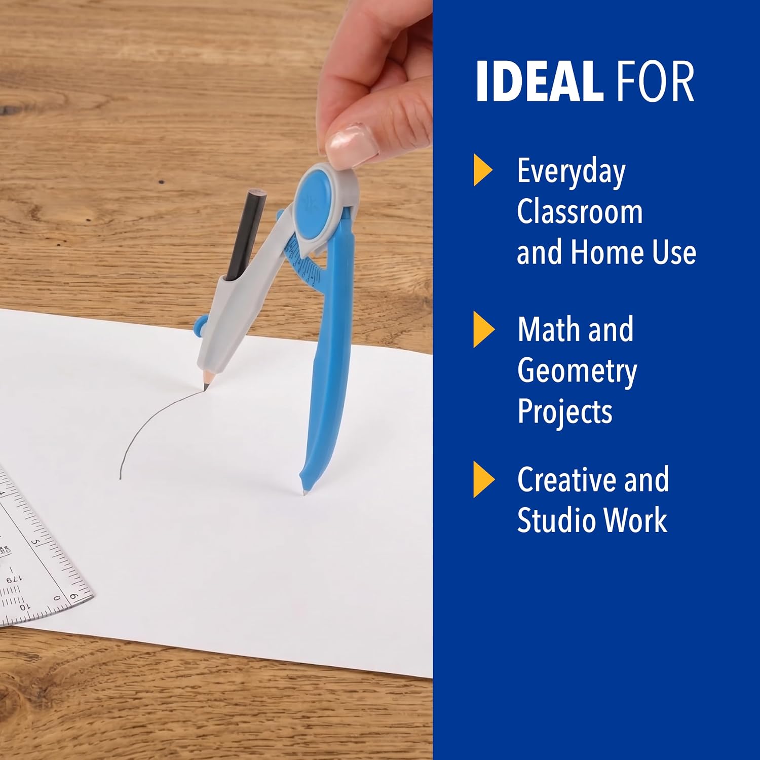 Compass and Protractor Math and Geometry Set, Essential School Supplies, Plastic Compass for Circles Up to 13-Inches