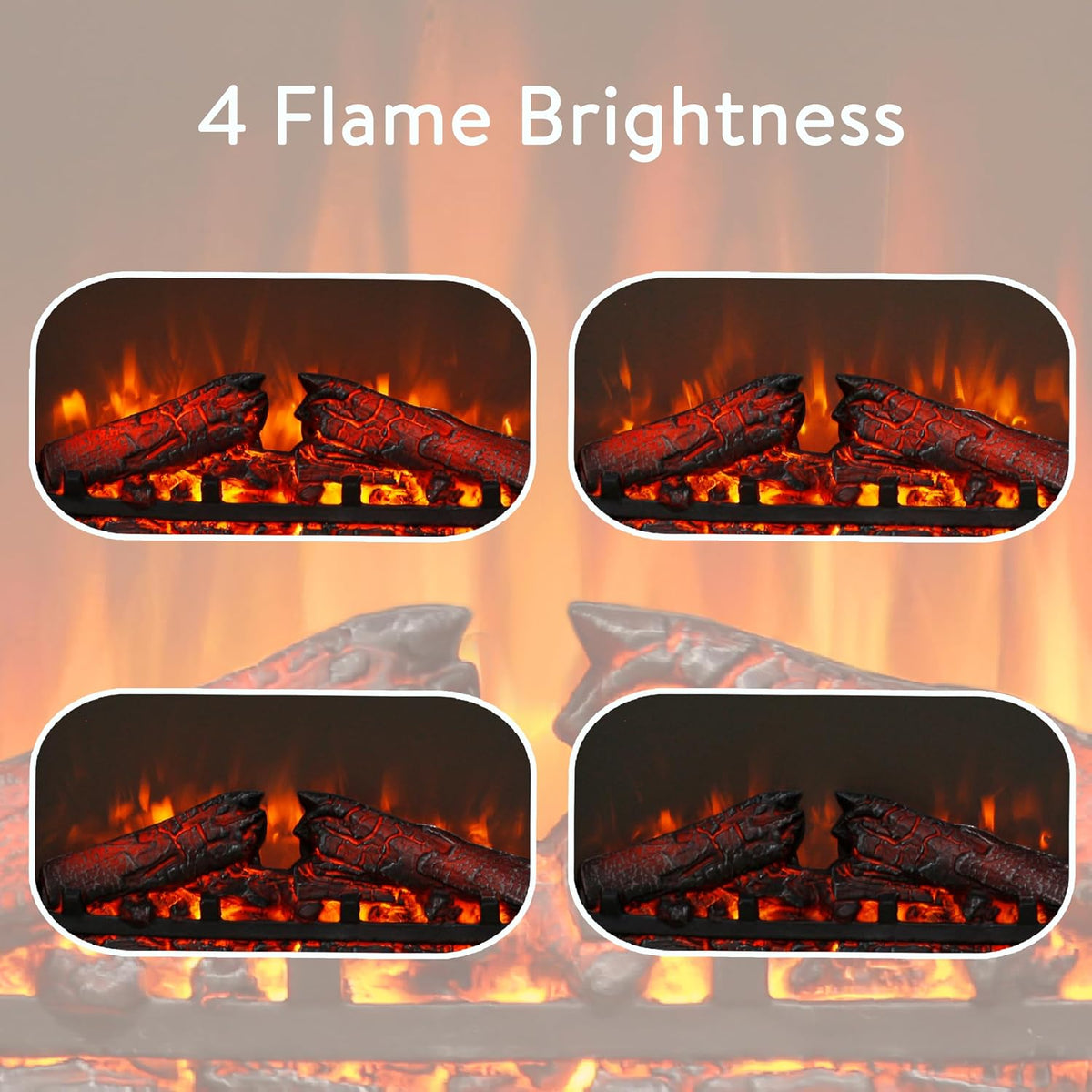 23" Electric Fireplace Insert, Fireplace Heater with Remote, Adjustable 4 Flame Brightness, Log Set, Low Noise, 8H