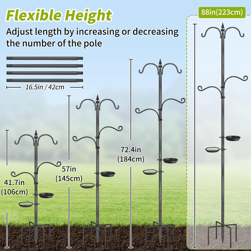Bird Feeder Pole, 88 Inch Bird Feeding Station 4 Hook Heavy Duty Hummingbird Feeder Stand Hanger Shepherds Hook for