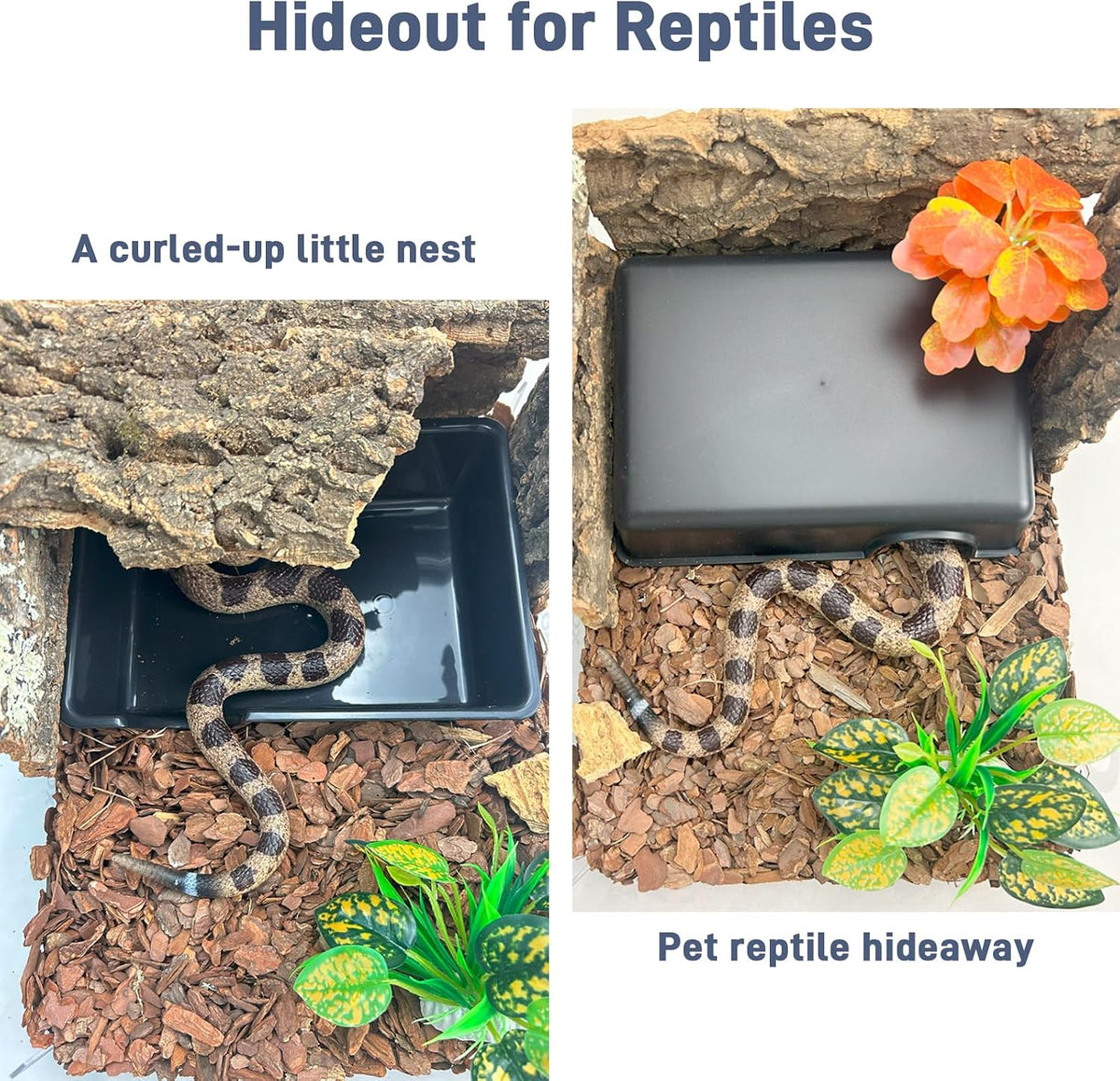 Reptile Hide Cave (2Pcs),Snake Hide for Ball Python & Gecko,Large Size 9.5"
