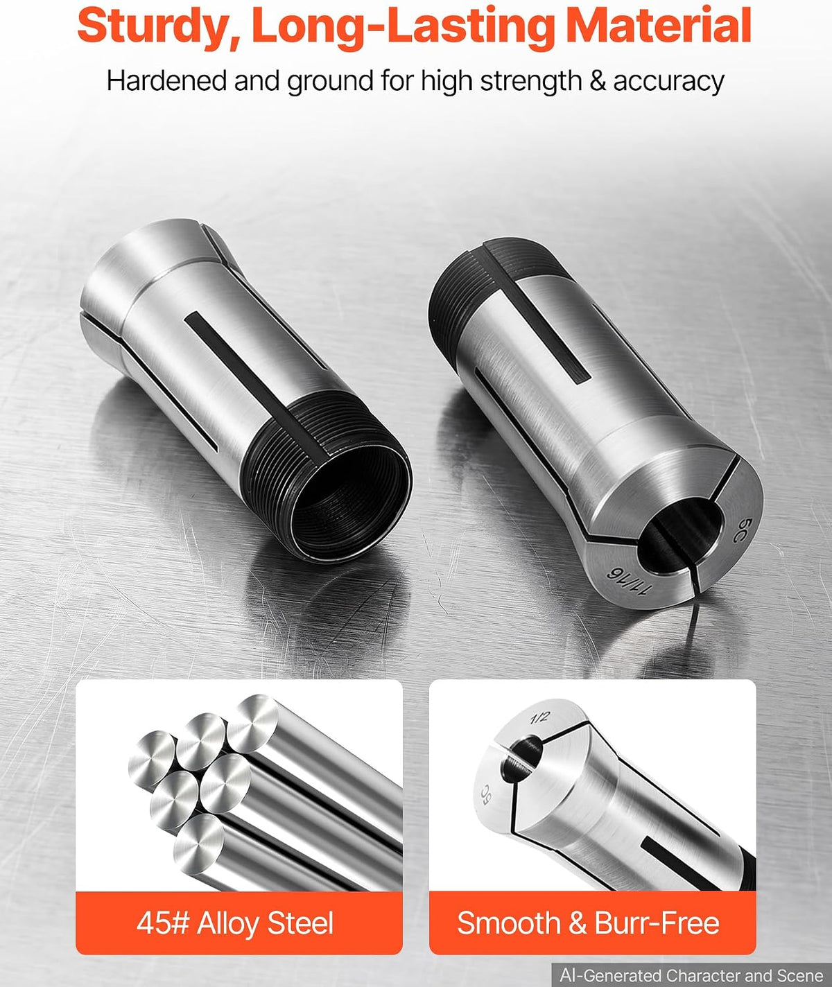 VEVOR 5C Collet Set 1/8"-1" 15 Piece Precision 5C Round Collet Chuck Set