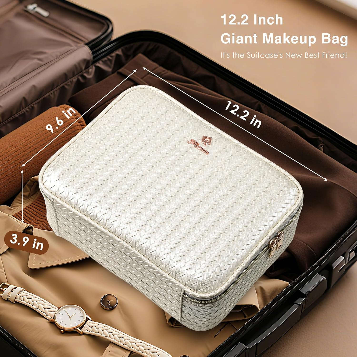 Makeup Bag with LED Lighted Mirror 12.2 IN Travel Makeup Bag Adjustable Brightness in 3 Colors Cosmetic Organizer