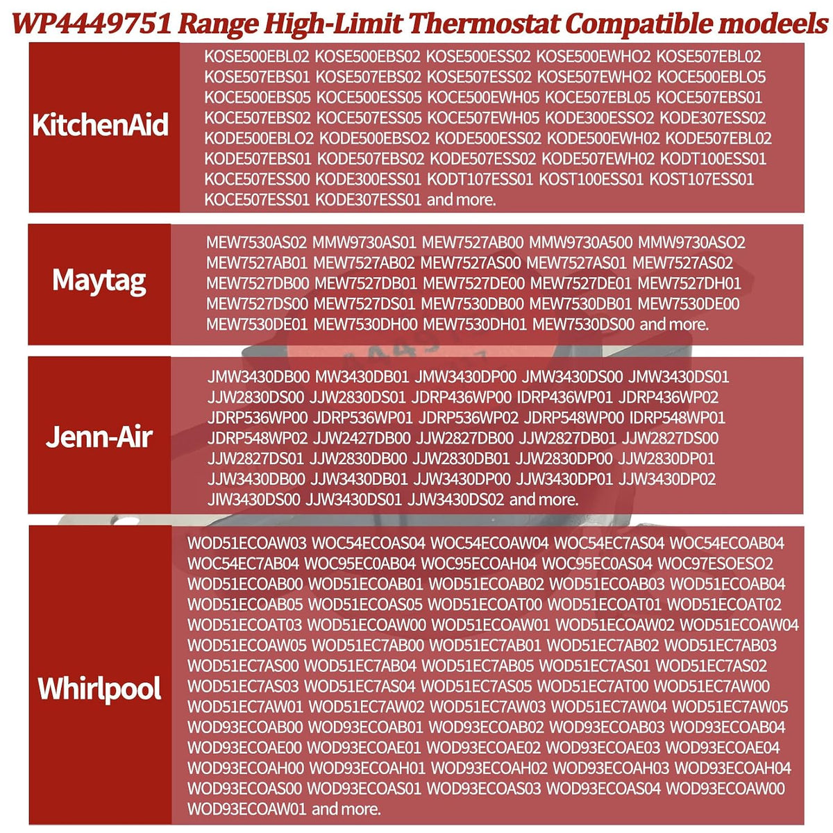 WP4449751 Range Oven High Limit Thermostat Fit for Whirlpool Maytag