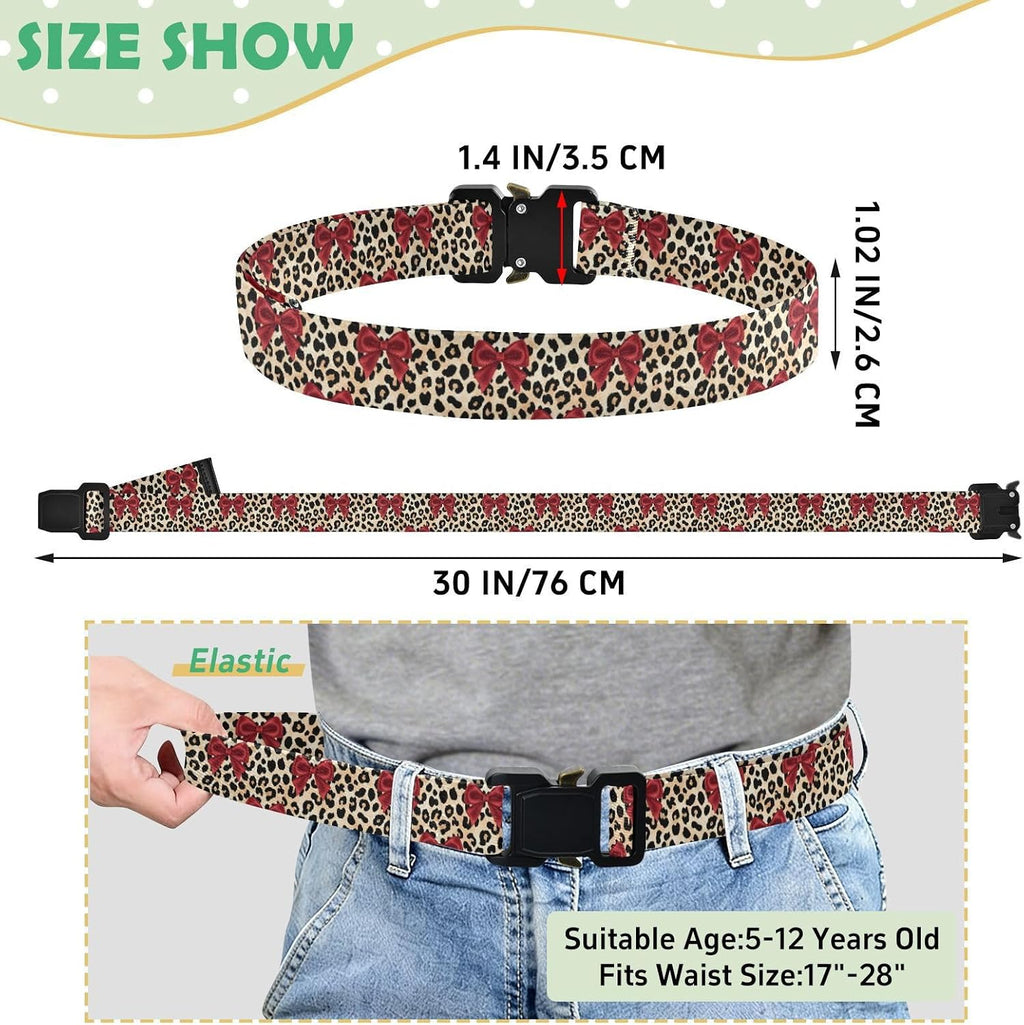 Bow Tie Adjustable Kids Elastic Belts, Girls Boys Stretch Waist Belt with Aluminum Alloy Buckle