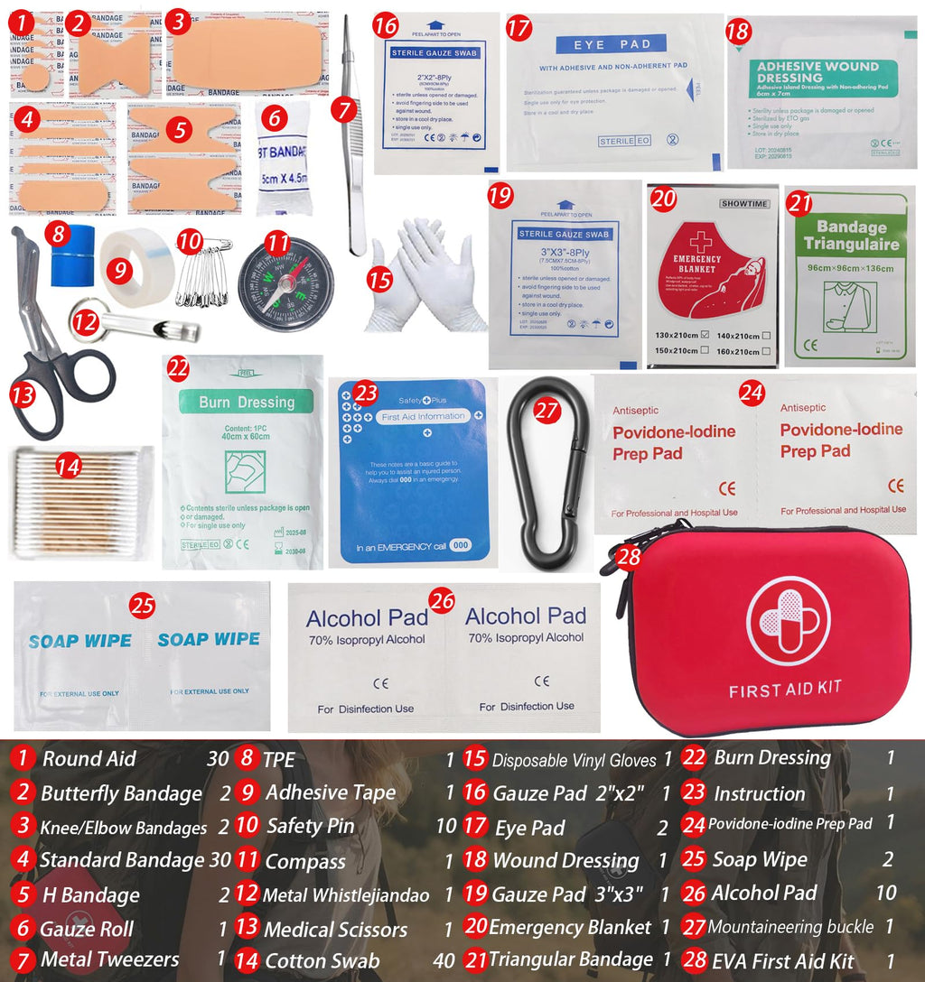 First Aid Kit 152 Piece Waterproof Hard Shell Portable Medical Kit, Red