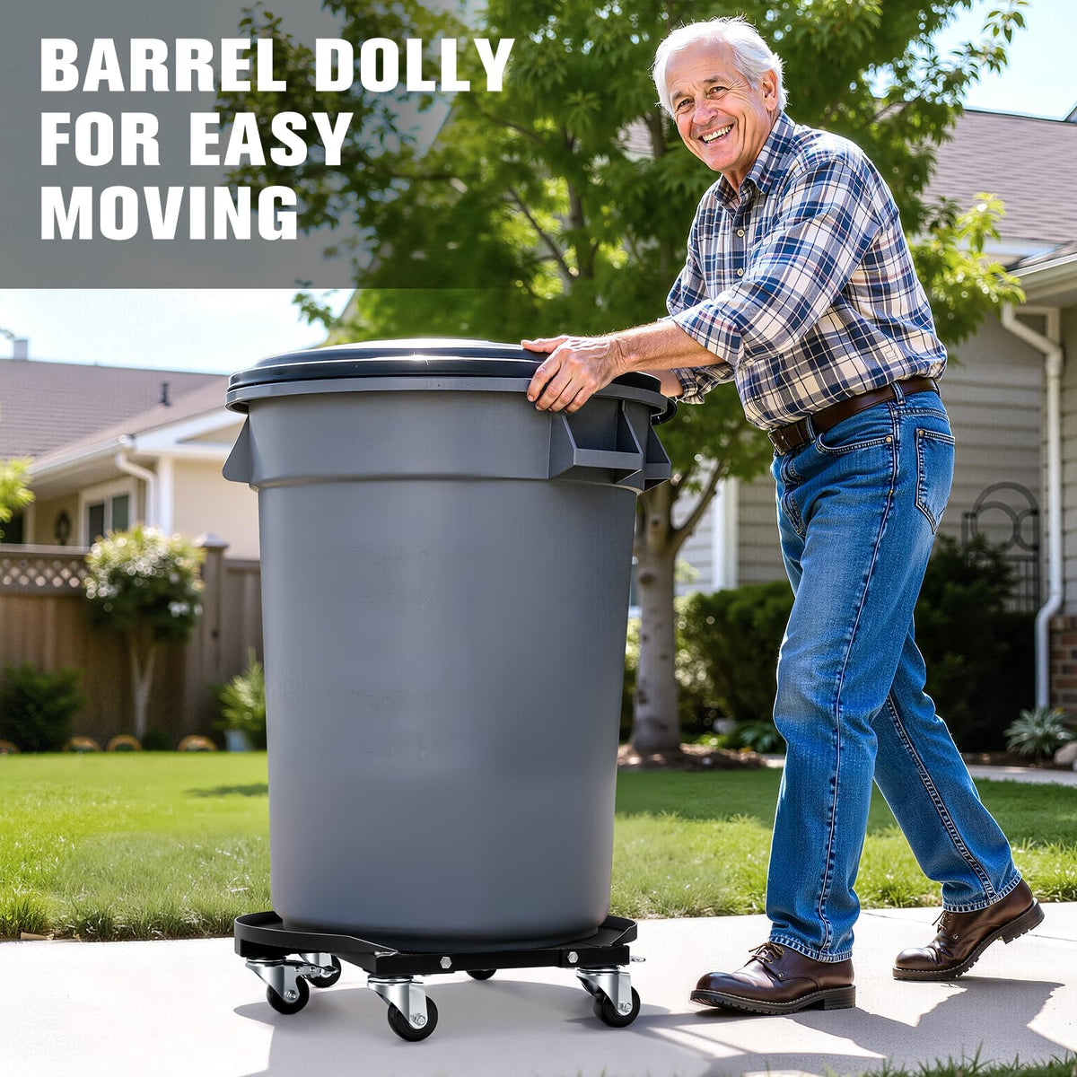 55 Gallon Drum Dolly, Anti-Tip 6-Wheel Barrel Dolly, 2000Pound