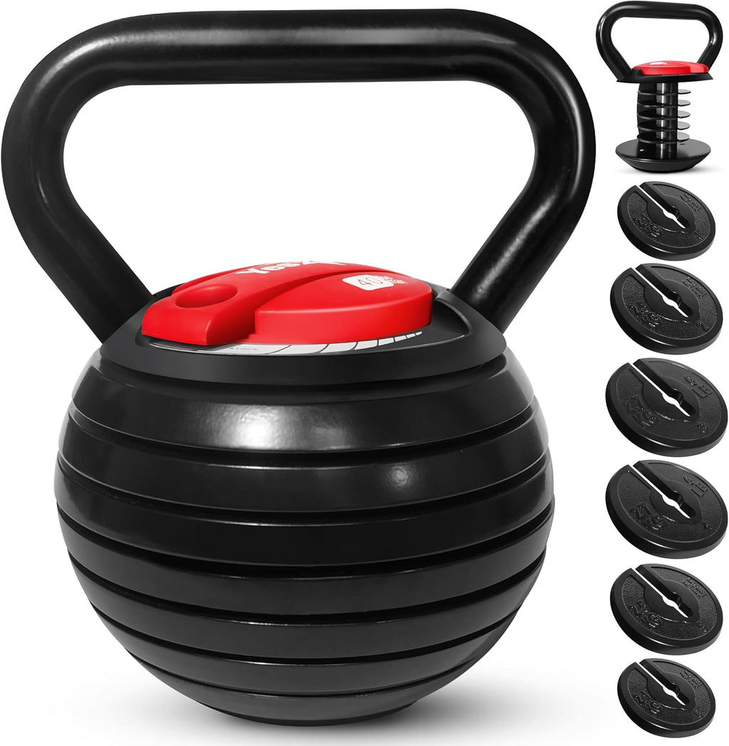 Adjustable Kettlebell Set, 20–40 LB Weight Set, Solid Cast Iron Handle with Spacer Disks & Secure Lock, Space-Saving