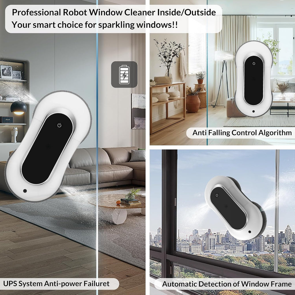 Automatic Window Cleaner Robot With Dual Water Spray,Smart Window Cleaning Washer Machine With 3000pa Suction&AI Path