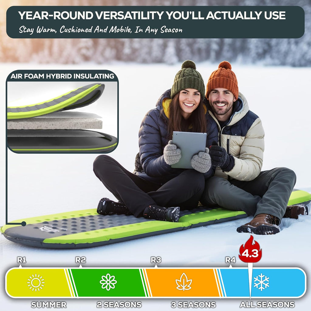 Oxylus 4.3 R-Value Insulated Foam Self Inflating Sleeping Pad Camping — Sleeping Pad Backpacking Air Mattress—Camping