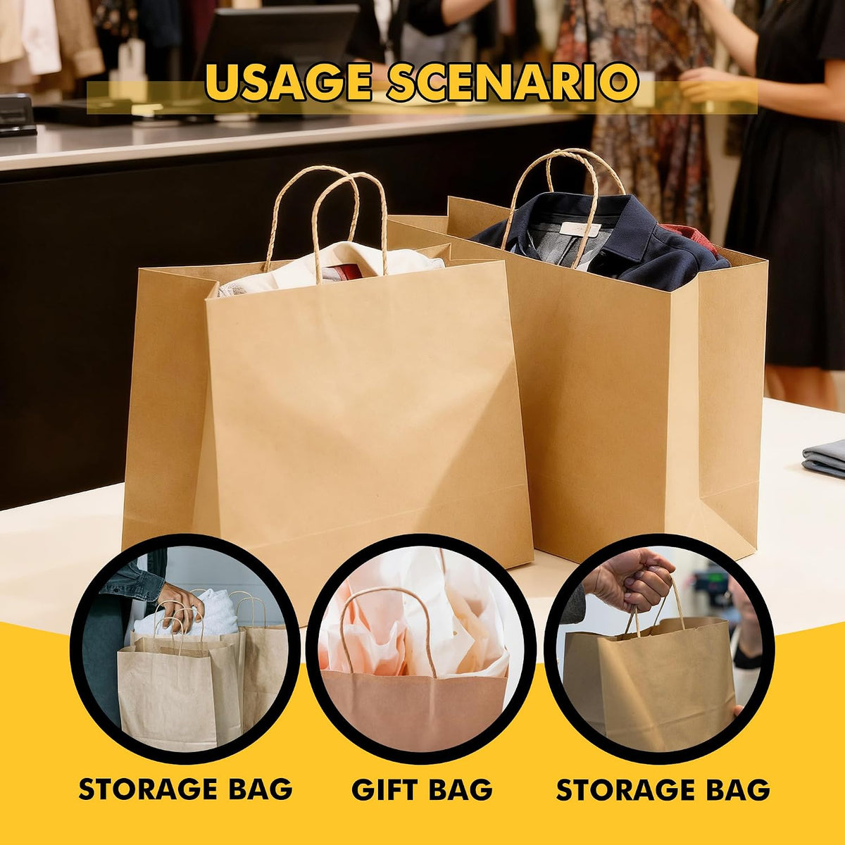 Extra Large Brown Gift Paper Bags 100 Pack 16x6x12 in with Handles
