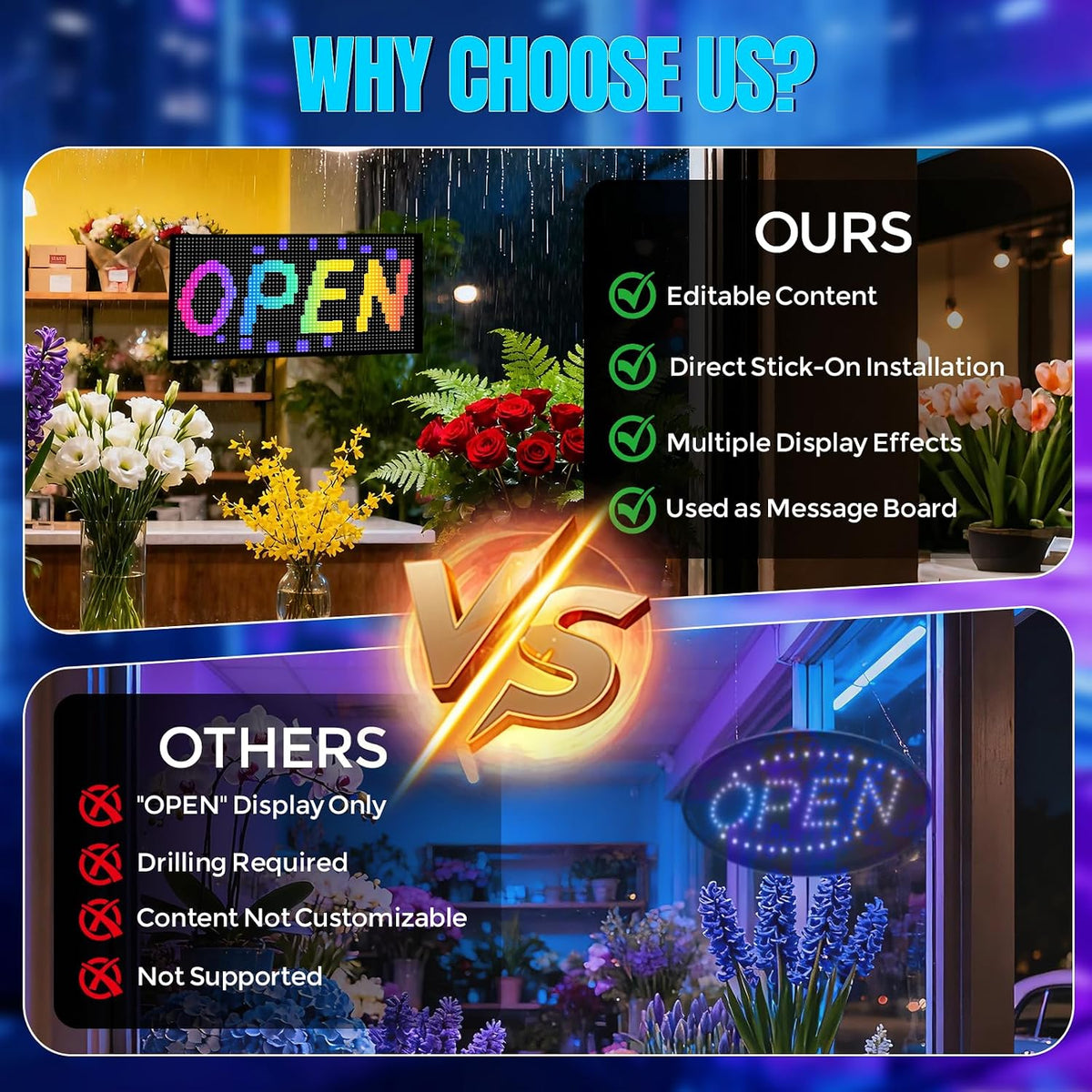 LED Open Signs for Business, 13''X7.87'' Programmable Led Open Light with Multi Scene Modes, App Control Ultra Bright