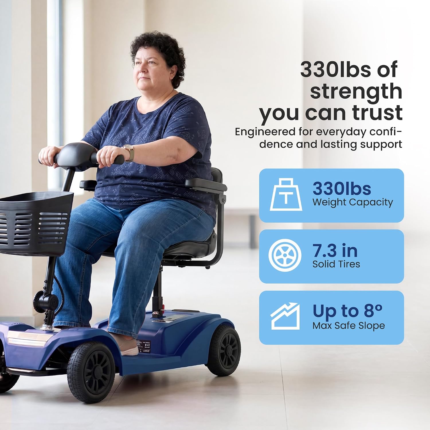 Mobility Scooter for Adults & Seniors, 330 lb, 15-Mile Range, Blue