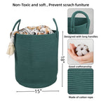 Cotton Rope Laundry Basket Hamper for Clothes Large Dark Green