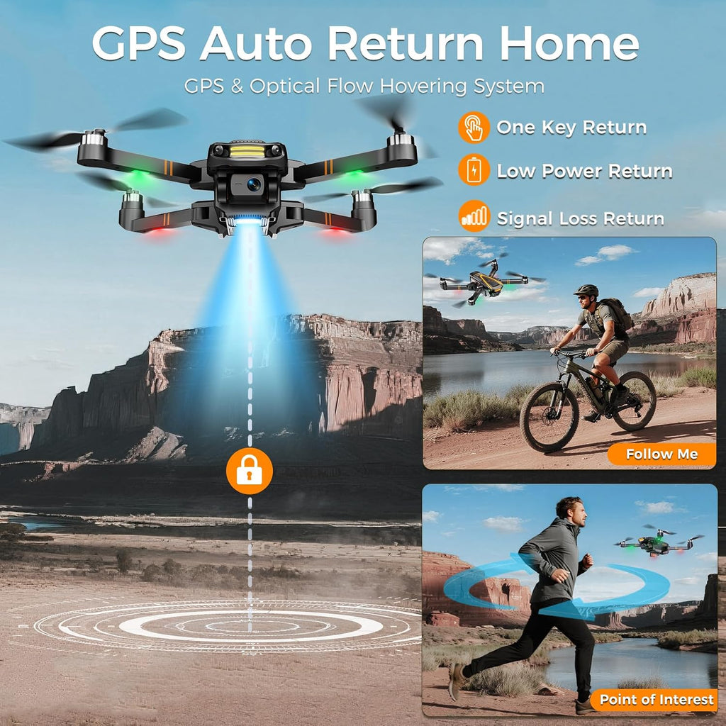 GPS Drone with EIS 4K Camera for Adults Kids, RC Drones with 4.5 inch HD Screen on Controller,Auto Return,2 Batteries