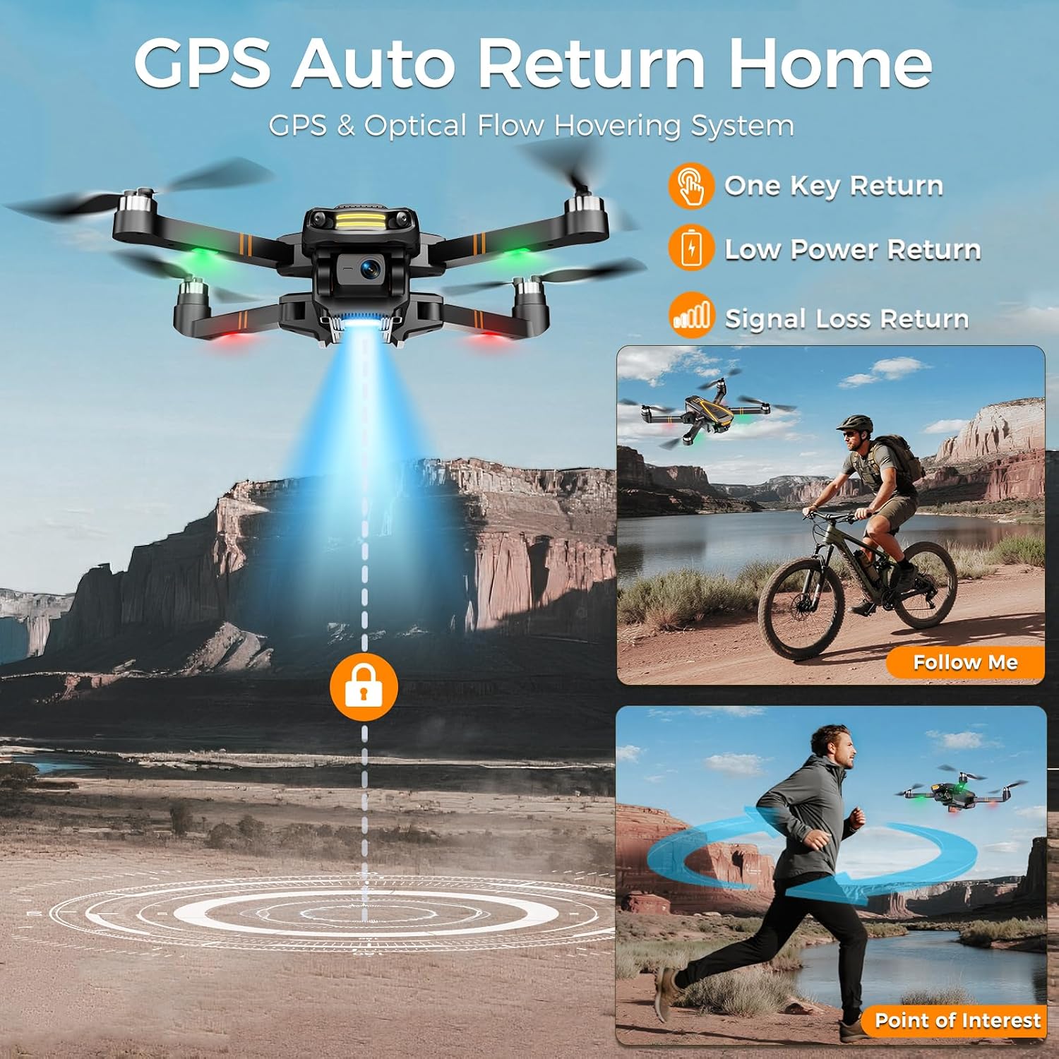 GPS Drone with EIS 4K Camera for Adults Kids, RC Drones with 4.5 inch HD Screen on Controller,Auto Return,2 Batteries