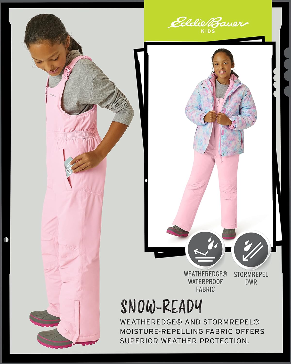 Eddie Bauer Kids Snow Bib - Insulated Waterproof Kids Snow Suit - Cozy Outdoor Activewear Overalls for Girls and Boys
