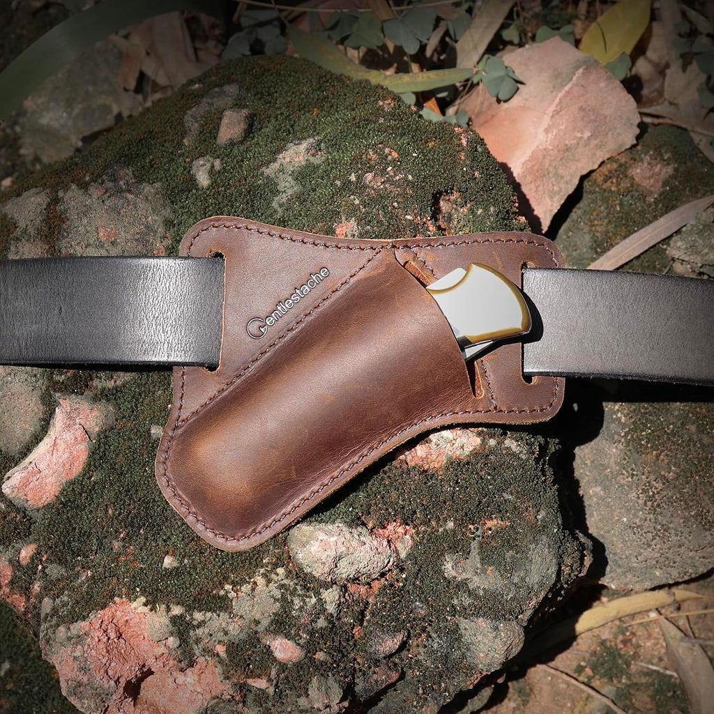 Leather Pocket Folding Knife Sheath for Belt - Cross Draw Pocket Organizer Open Top for 5 inch Folding Knife