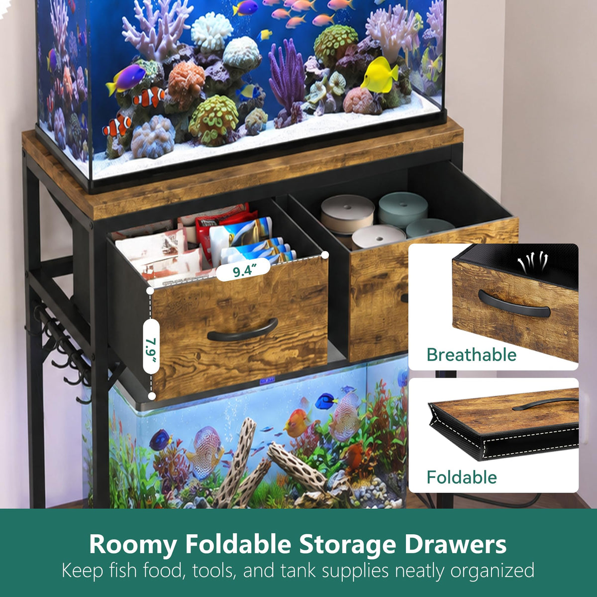 5-10 Gallon Fish Tank Stand with Power Outlets & Storage HAS021SSR