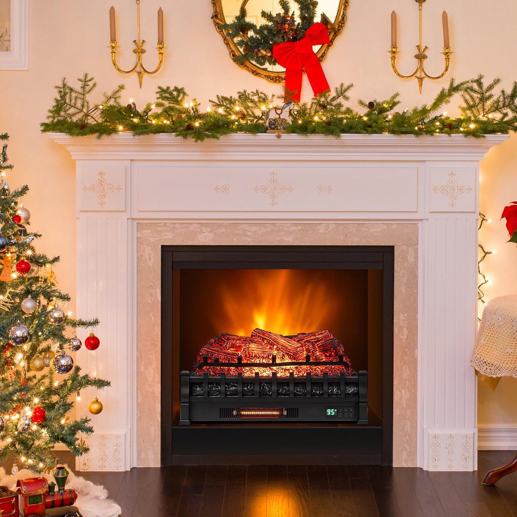 26” Fireplace Logs Heater - Realistic Pinewood, APP, Remote, Alexa, WiFi, Adjustable Flame Color & Brightness, 8H