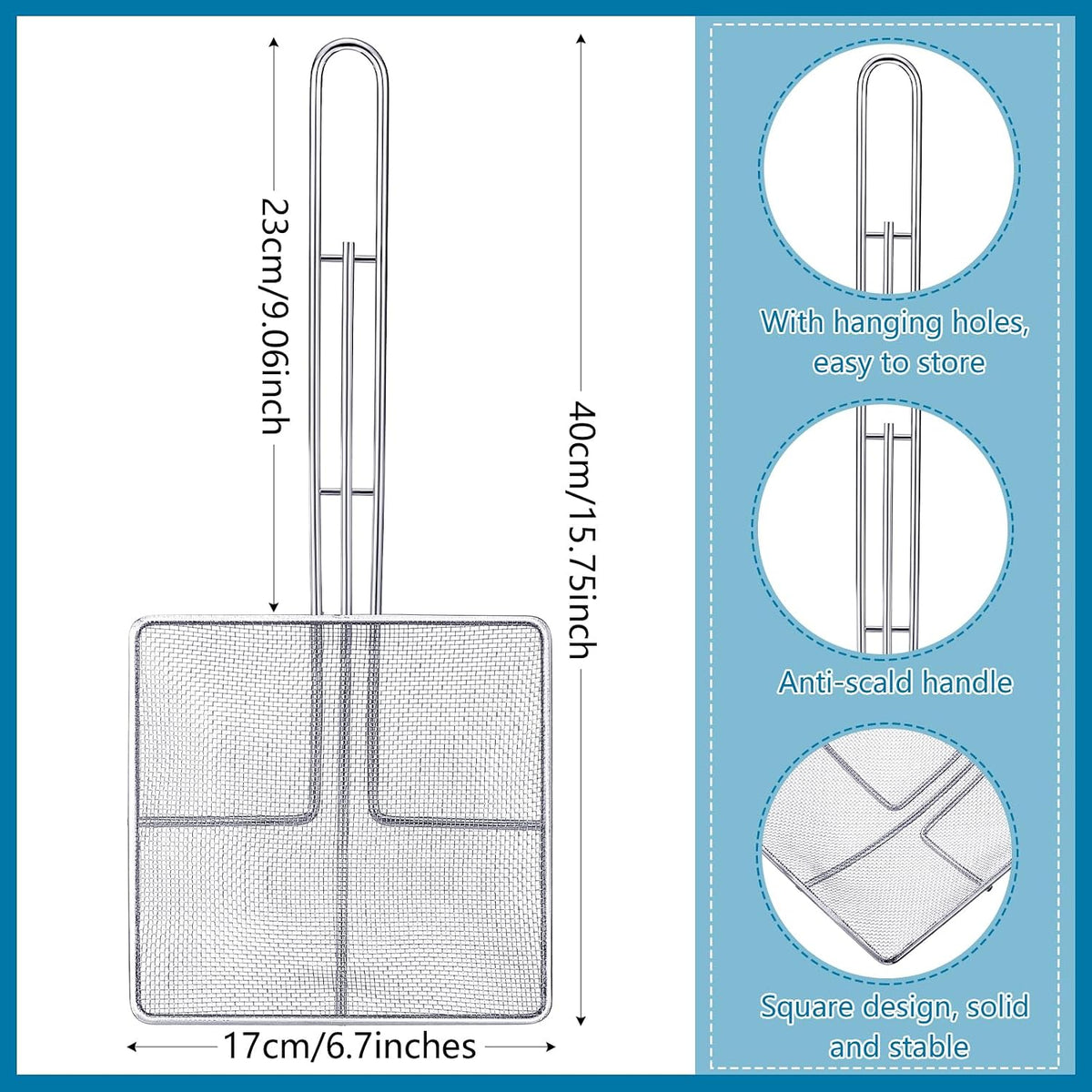 2 Pcs Square Fine Mesh Skimmer Spider Strainer, 6.7 x 6.7 Inch