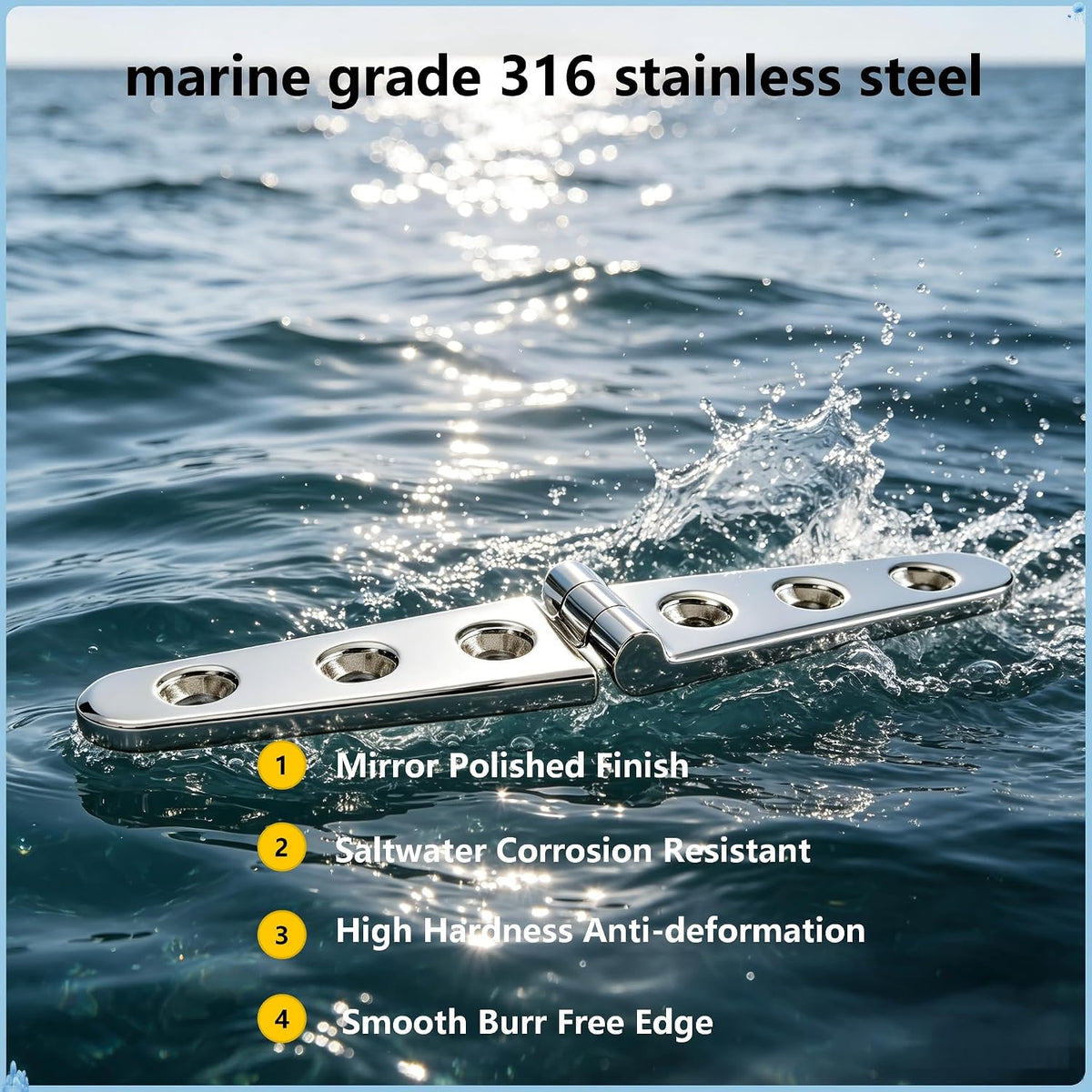 316 Stainless Steel Heavy Duty Marine Boat Strap Hinge, 6" 2 Pack