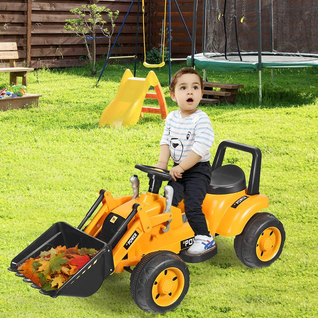 FFlyer Kids Ride on Excavator, 6V Battery-Powered Loader Digger w/Controllable Digging Bucket, Horn &
