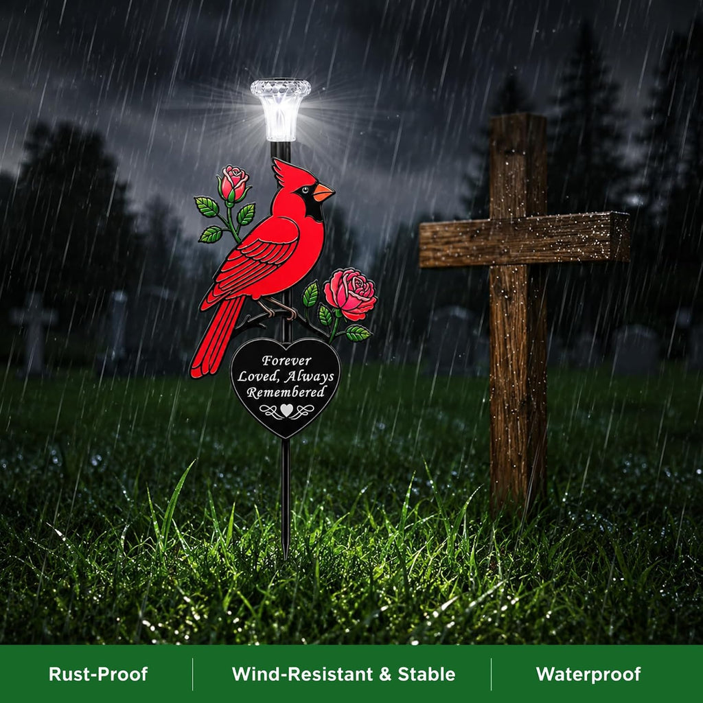 Solar Cardinal Memorial Stake,Metal Cemetery Decoration