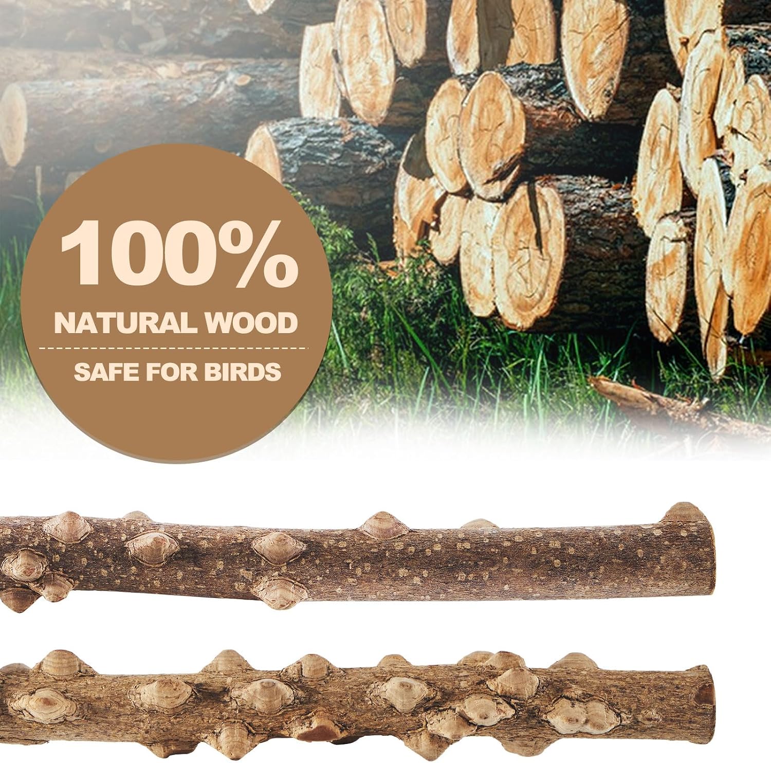 6-Piece Bird Perch Set - Natural Wood Grape Sticks, Paw Grinding Forks, Bird Stand & Toys for Parakeets, Cockatiels