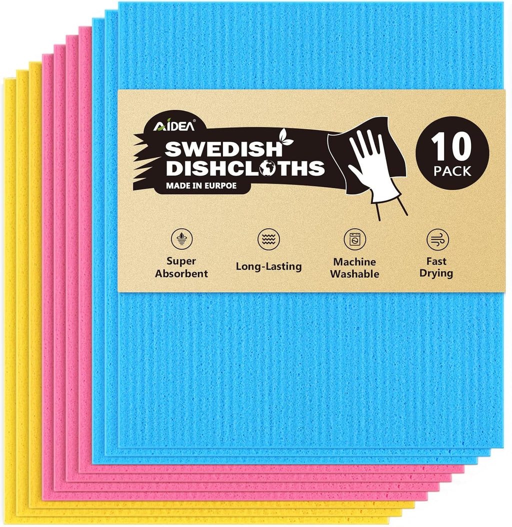 Swedish Dishcloths for Kitchen 10PK, Reusable Paper Towels 7"x6"
