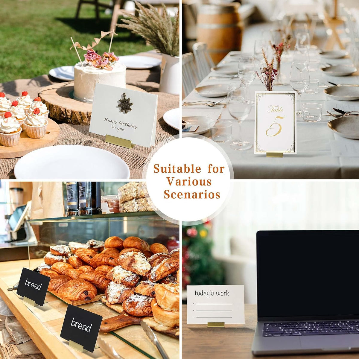 Gold Table Number Holders, Metal Place Card Stands & Picture Holders
