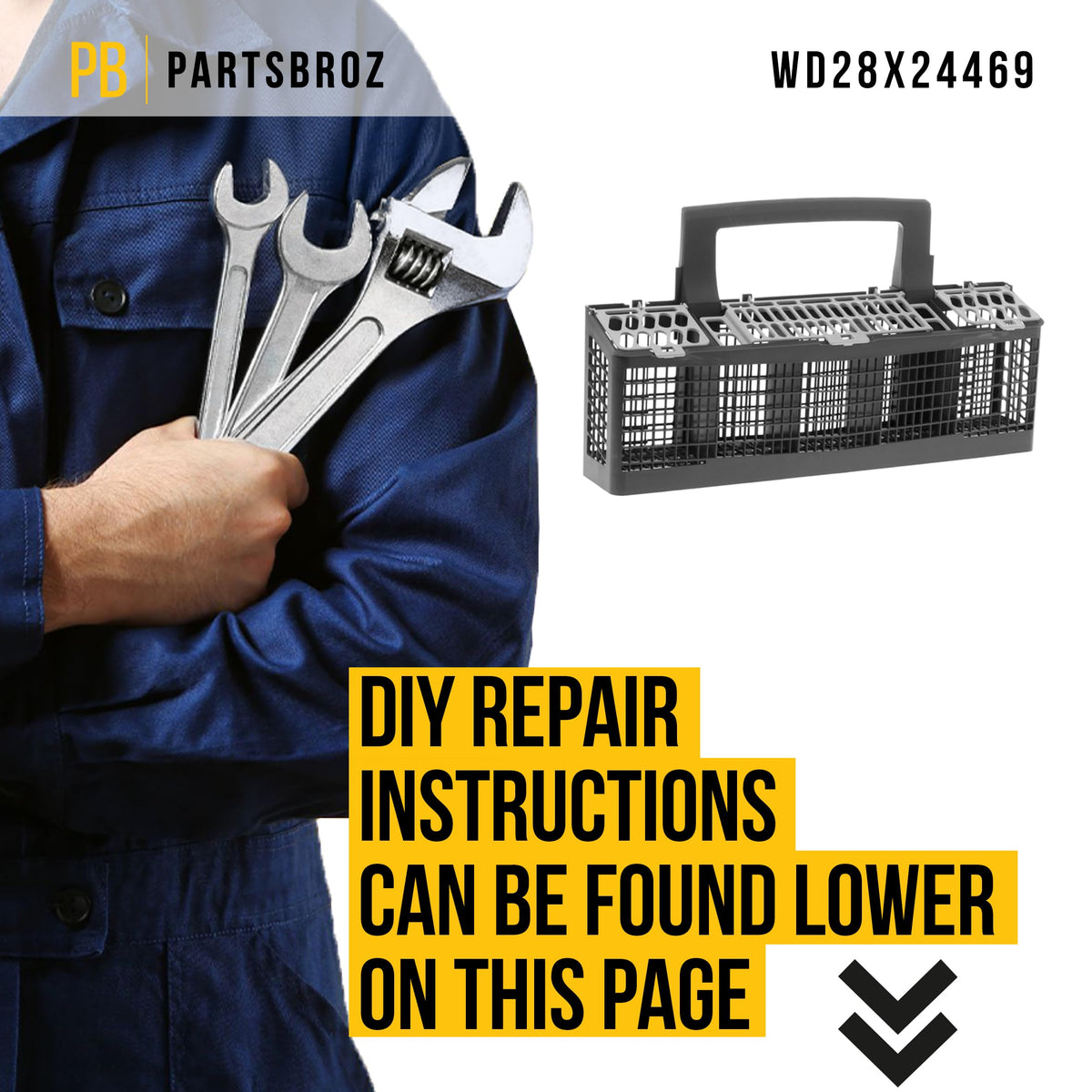 Dishwasher Silverware Basket Assembly for General Electric GE PDT715SMN8ES