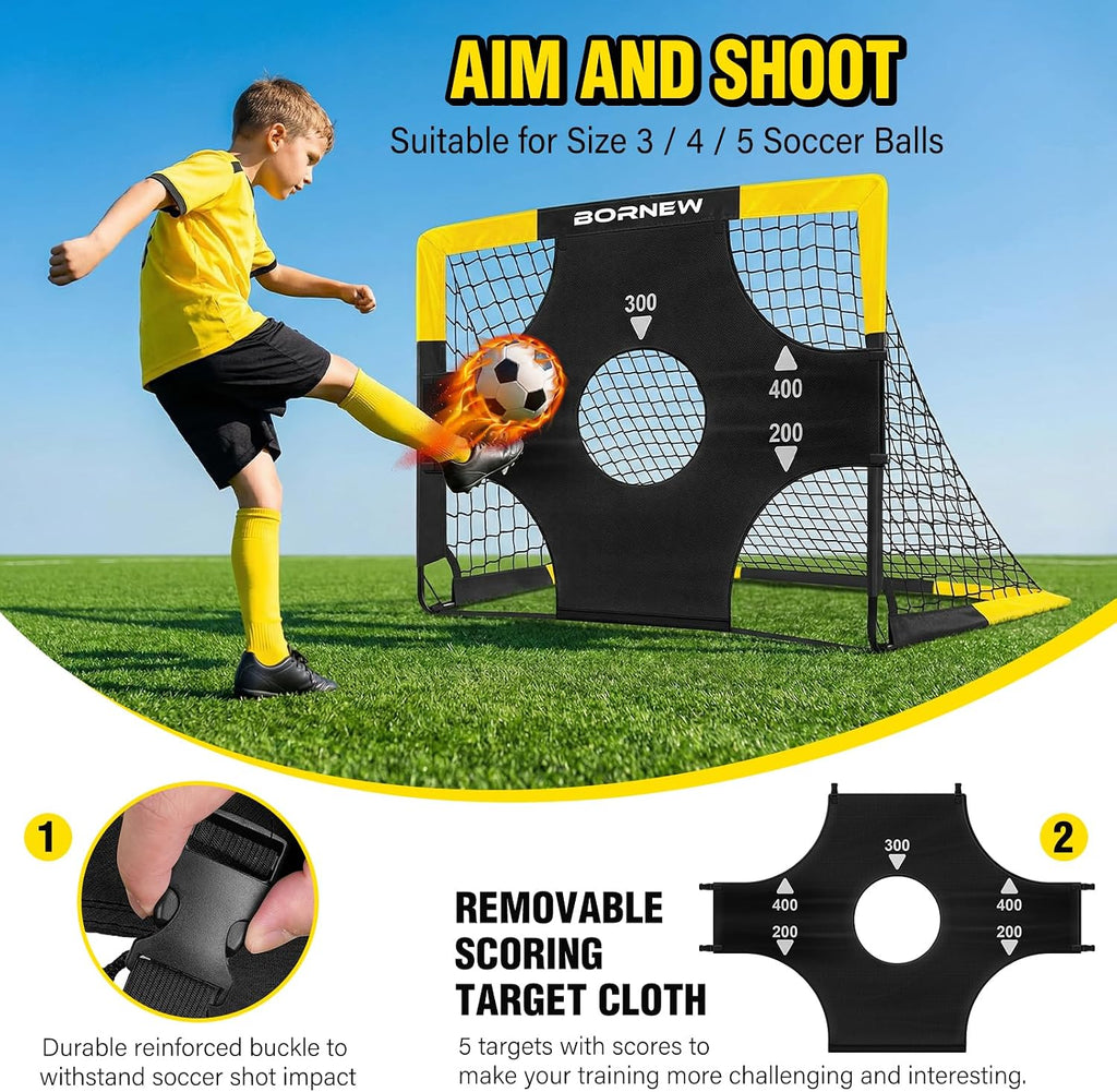 Kid Soccer Goal and Soccer Ball Targets Set - 6x4 / 4X3 ft Soccer Goal | Backyard & Indoor Portable Pop Up Soccer Net