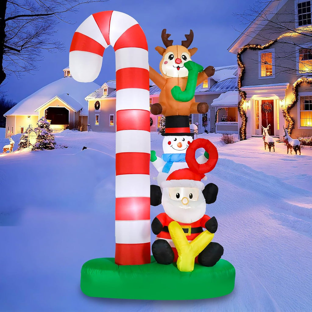 7.8 FT Candy Cane Christmas Inflatable Outdoor Holiday Decoration | Waterproof , Christmas JOY Blow Up, Built-in LED