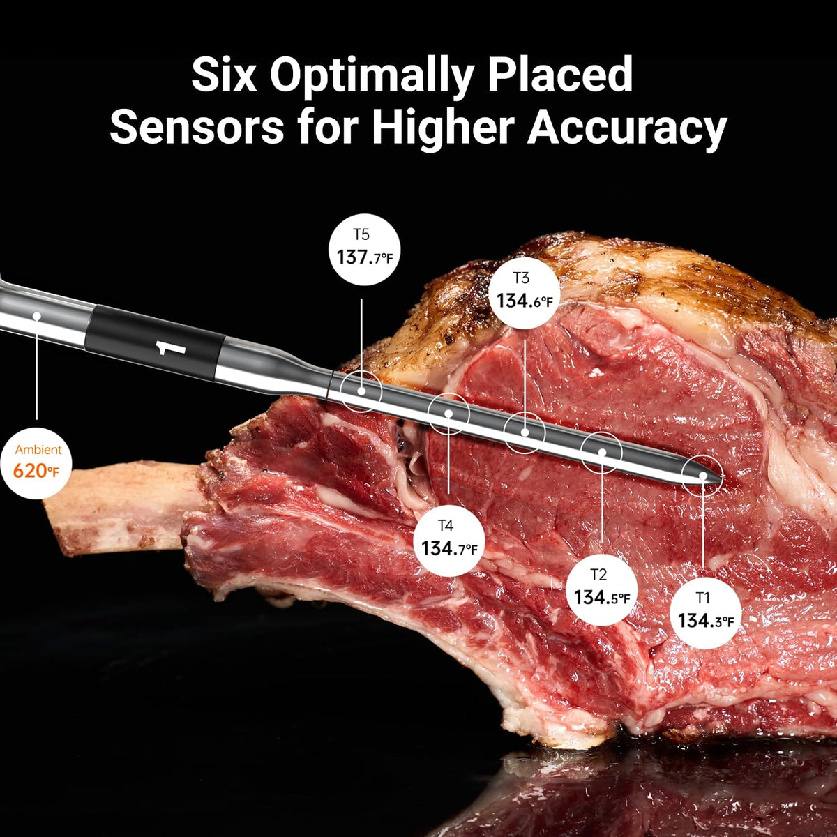 WiFi Wireless Meat Thermometer, 4 Probes, Smart Base, 6 Sensors
