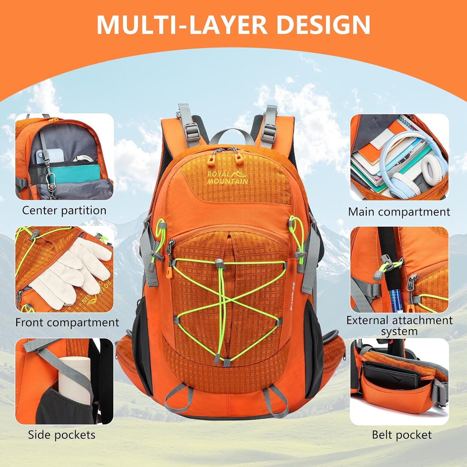 Backpacking Backpack Waterproof Hiking Backpack for Women Men | 28L Lightweight Travel Backpacks,Hiking Daypack for