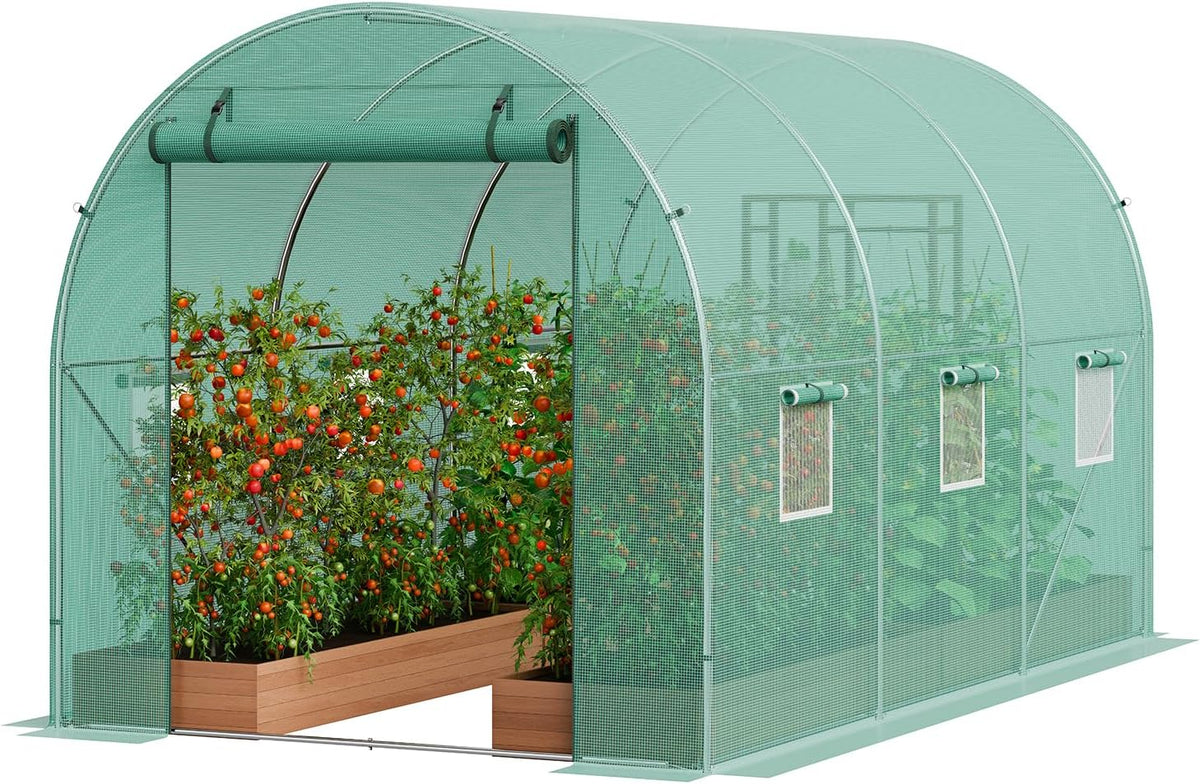 Walk-in Tunnel Greenhouse, 9.6x6.4x6.2 ft Hoop House Greenhouse Tunnel, Plant Hot House with Galvanized Steel Frame