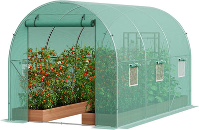 Walk-in Tunnel Greenhouse, 9.6x6.4x6.2 ft Hoop House Greenhouse Tunnel, Plant Hot House with Galvanized Steel Frame