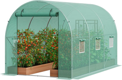 Walk-in Tunnel Greenhouse, 9.6x6.4x6.2 ft Hoop House Greenhouse Tunnel, Plant Hot House with Galvanized Steel Frame