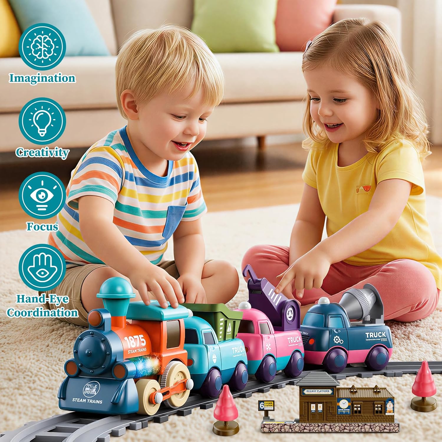 Electric Train Set for Toddler, Toy Train Set for Kids 3+ | 17-Pc Train Toy, with Train Tracks, Lights and Sound