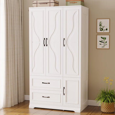 Armoire Wardrobe Closet with 4 Doors and Drawers, White