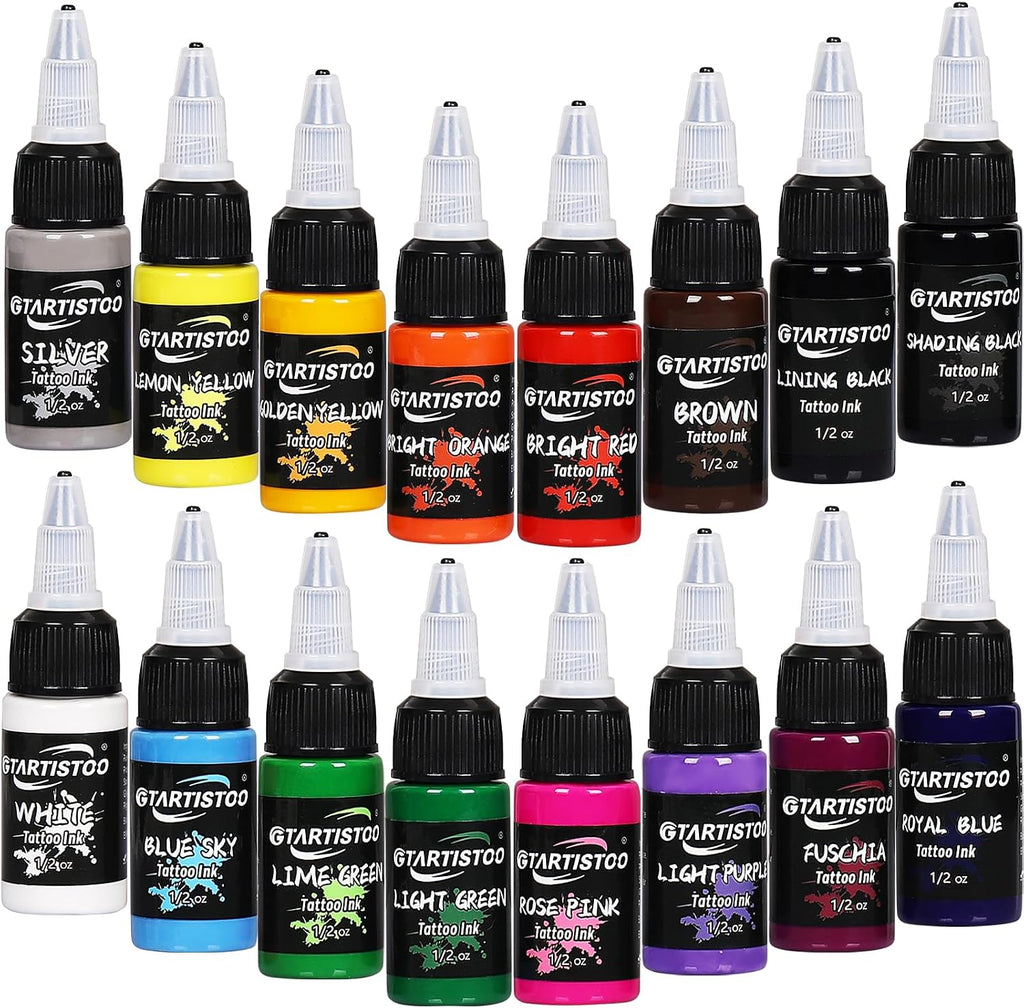 Tattoo Ink Set 16 Colors 0.5oz (15ml) Pigment Supplies Kit for Beginners