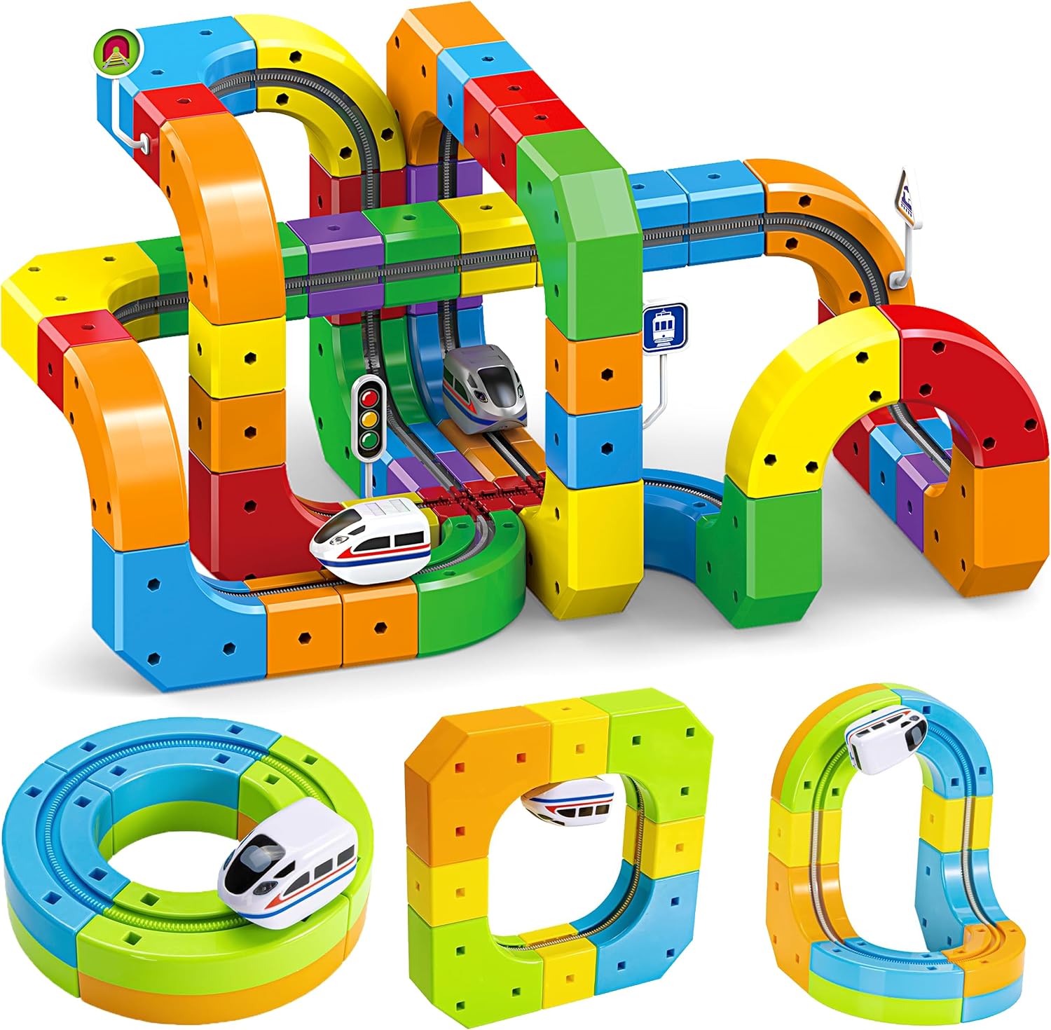 Electric Train Set for Kids Ages 3-8 - Modular 3D Flexible Race Track Building Toy with Gravity-Defying 360°
