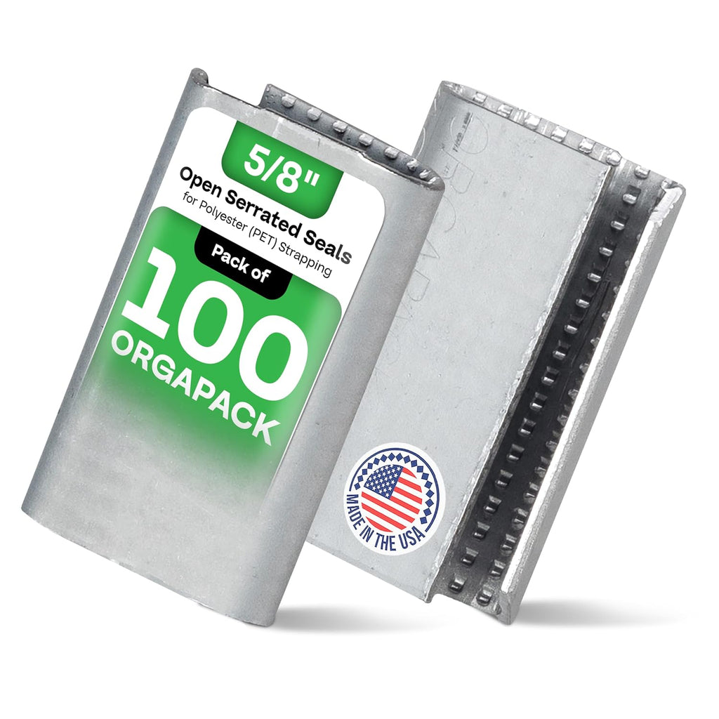 Orgapack Open Serrated Seals for 5/8" Strap Width Polyester (PET) Strapping (Pack of 100) - Patented Serrated Pattern