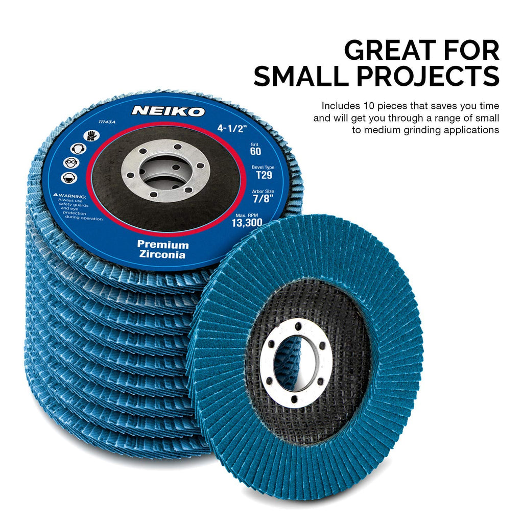11143A 10 Pack Zirconia Flap Discs 4-1/2 for Angle Grinder, 60 Grit Flapper Wheel, Angled T29 Grinding Wheel 4.5