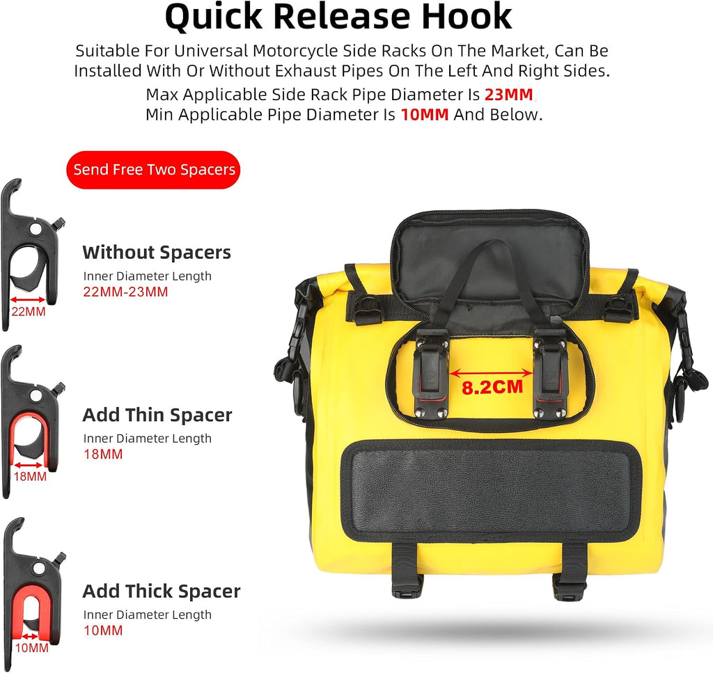 Motorcycle Saddlebags, Waterproof Saddlebags, Quick Release 15L Single Side Hanging Bag Motorcycle Accessories