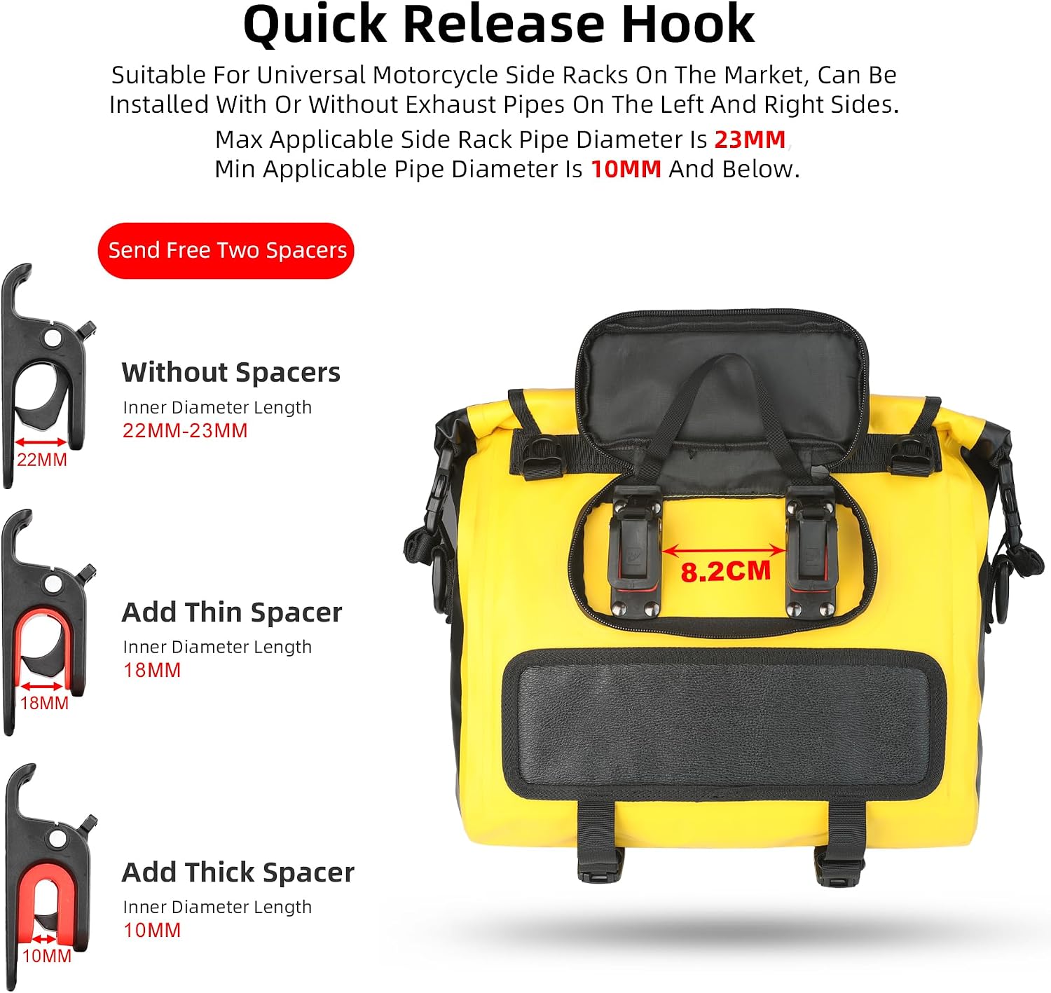 Motorcycle Saddlebags, Waterproof Saddlebags, Quick Release 15L Single Side Hanging Bag Motorcycle Accessories